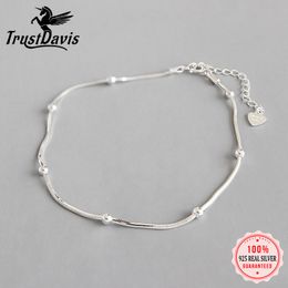 Enkelbanden trustdavis echte 925 sterling zilveren zoete mode slangen ketting armband enkelen voor vrouwen sterling zilveren sieraden cadeau ds2398 230816