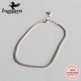 Enkelbanden Trustdavis Minimalistisch Echt 925 Sterling Zilver Mode 2mm Breedte Ketting Enkelbanden Voor Vrouwen Fijn Zilver 925 Sieraden Cadeau DS2402 231027