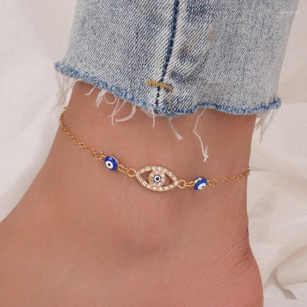 Bracelets de cheville turc porte-bonheur démon oeil bleu, breloque croix amour cœur libellule chaîne de pied pour femmes, bijoux de plage d'été cadeaux