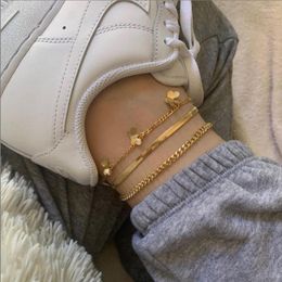 Ankjes uddein mode eenvoudige vlinder voor vrouwen meerlagige ketting verstelbare goud enkelschakelvoet armband strand sieraden 3 stks/set