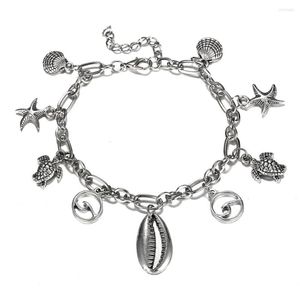 Anucletas Starfish Starfish Conch Cadena de ondas de mar Cadena de tobillera para mujeres Accesorios de playa de verano Metal Shell Bracelet Joyería de pierna