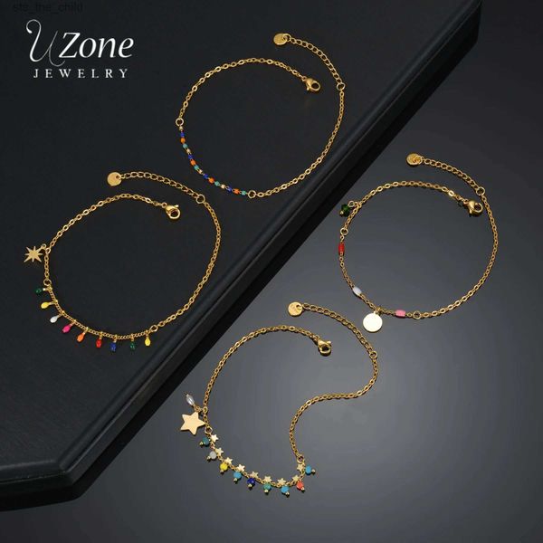 Tobilleras UZone nueva cadena de oro pulsera de tobillo pulsera de pierna jalea de acero inoxidable pulsera de tobillo con dije ajustable adecuada para accesorios de mujer regalosC24326