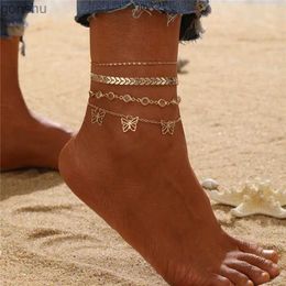 Enklets Vagzeb 4-delige/set Boheemse kraal enkelarmband set dames vlinder enkel armband modieuze strandjuwelen geschenken op de voeten wx