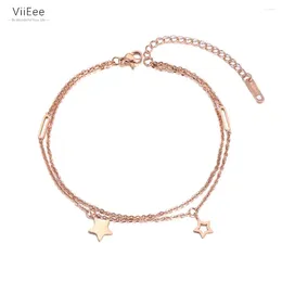 Chevilles VIIEEE BOHEMIA Double couches Star Charm Anklet For Women Girls Trendy Innewless Steel Link Chain Summer Foot Jewelry VA19001