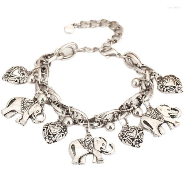 Tobilleras Vintage Tallado Elefante Playa Tobillera Mujer Melocotón Corazón Pulsera Bohemia Baile Tejido