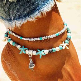 Anklets Vintage Conch Shell Beads Enklets for Women New Multi Layer Anklet been Brelet Handmade Boheemse sieraden Sandalen Gift J230815