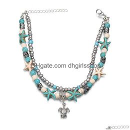 Tobilleras Vintage Shell Beads Starfish Turtle para mujeres Hecho a mano con cuentas Pulseras de tobillo Joyería de pie Pulsera Drop Entrega Dhtva