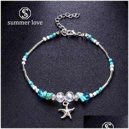 Bracelets de cheville Vintage Sier bohème plage Bracelet de cheville pour femmes perles d'étoile de mer cristal pierre concepteur bijoux livraison directe Dhfen