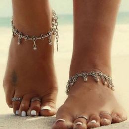Enkelbanden vintage zilveren kleur bel hanger voor vrouwen holle bloemen zomerstrand enkel armband voet ketens sieraden