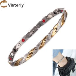 Vinterly croix bracelet de cheville pour femmes 27 cm chaîne couleur or élégant en acier inoxydable Germanium énergie de guérison magnétique chevilles bijoux 231208