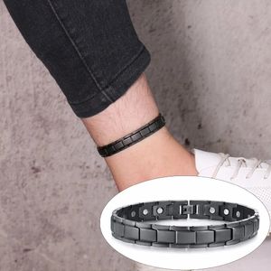 Vinterly Health Energy Balance Bracelet de cheville magnétique pour hommes Punk noir en acier inoxydable Bracelet chaîne arthrite soulagement de la douleur 231208