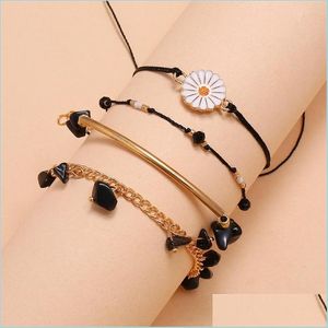 Enkelbanden vrouwen enkelbanden zwart turquoise daisy Boheems strand anklet op blote voeten kleine ketens been armbanden voet armband ketting juweel dh7ck