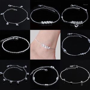 Ankjes vrouwen kralen zilvergeplateerde enkelband hart/madeliefje bloem/touw/bel voet ketting enkelarmband op blote voeten sandalen zomer sieraden1