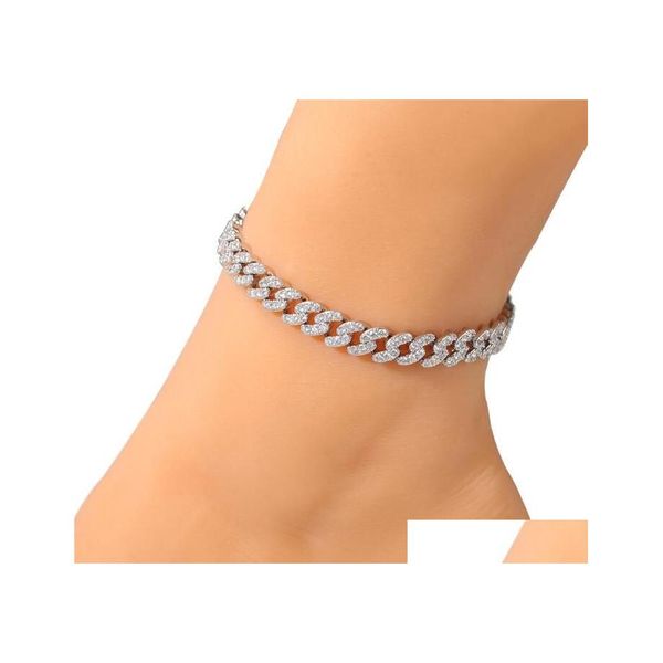 Bracelets de cheville pour femmes, bracelets à maillons cubains glacés, or, diamant rose, Hip Hop, chaîne de cheville, bijoux, livraison directe, Dh9Dz