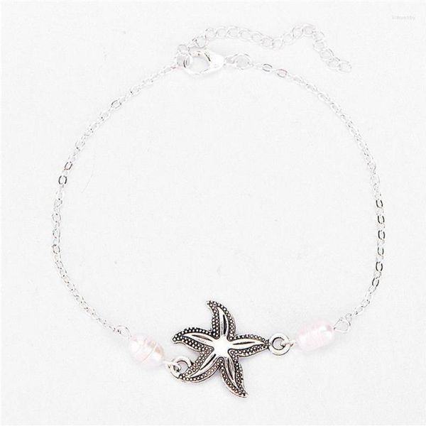 Cavigliere Donna Charm Starfish Imitazione Perla Ciondolo Croce Catena Lady Cavigliera Moda Bracciale in lega d'argento Piede Gioielli Cavigliere Kirk22