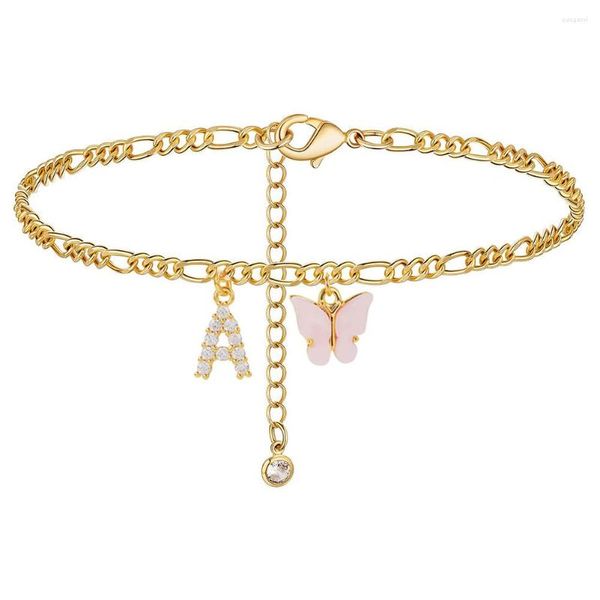 Bracelets de cheville pour femmes, cadeau de charme avec initiales, chaîne cubaine de plage, bijoux de fête quotidienne, plaqué or 14 carats, longueur réglable