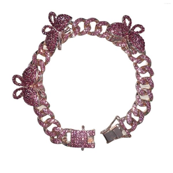 Bracelets de cheville femmes lien cubain Bracelet de cheville strass papillon bracelets pour adolescentes Ly