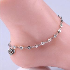 Bracelets de Cheville découpés pour femmes, initiales en forme de cœur, à la mode, motif de chaîne de perles, bijoux, Bracelet Cheville