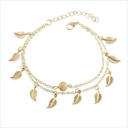 Ankjes vrouwen bladgoud charme enkeldjes reële pos ketting enkel armband mode 18k armbanden voet sieraden 182 w2 drop levering 2021 dhsel dhabt