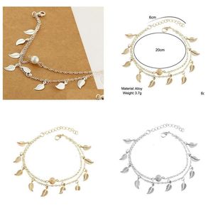 Chevillets femmes Gold Sier Leaf Charm Bracelet Bracelet Bracelet 18K Bracelets Foot Jewelry Drop Livrot Dhwge