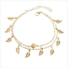 Ankjes dames blad charme enkeldjes reële pos keten ketting armband mode 18k gouden armbanden voet sieraden 296 t2 drop levering 2021 dhsel dhxca