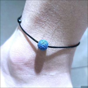 Ankjes vrouwen mannen 10 mm colorf zwart witte lava stenen kraal enkeldjes minnaar paar strand verstelbaar touw enkel polsband armband sieraden dhyf7