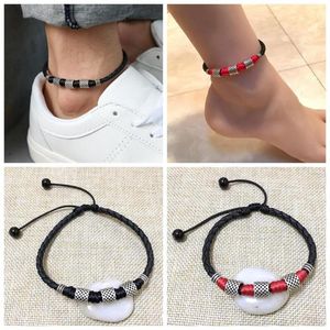 Anklets Dames Mannen Strand Lederen Kralen Touw Ketting Manchet Anklet Armband Sieraden Barefoot Accessoires