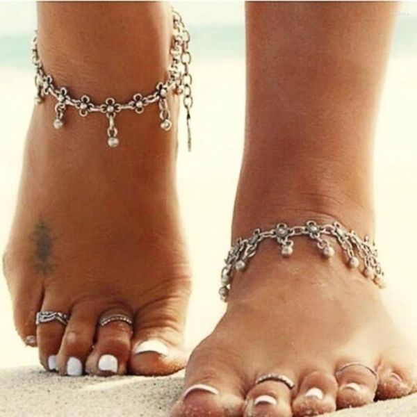 Tobilleras para mujer Gotas de agua simples Borla Estilo bohemio Accesorios de joyería de playa de verano descalzo para niña