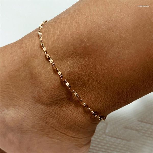 Bracelets de cheville en acier inoxydable pour femmes, chaîne en dentelle, Simple, plaqué or, breloque, bijoux féminins pour femmes