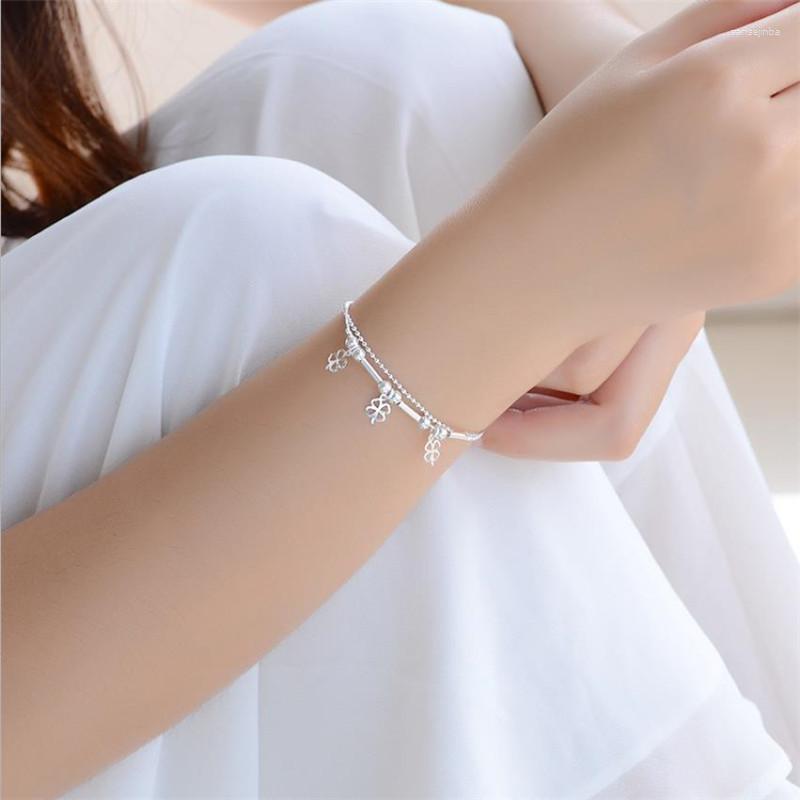 Anklets Women Silver 925 Bracelets Jewelry Lady Vintage Clover Princess Accessories Fashion Bracelet Girls Birthday Gift