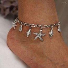 Tobilleras para mujer, diseño de estrella de mar de Color plateado con colgantes de conchas, cadena para pierna de estilo playero, pulseras de tobillo, accesorios de joyería para mujer