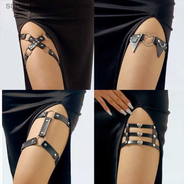 Tobilleras Mujeres Tachonado Muslo Cadena Alto Arnés Niñas Pierna Elástica Cadena Spike Remache Metal Punk Goth Gothic Body JewelryL231004