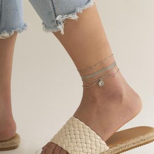 Anklets vrouwen zomerroosterketen keten anklet voet ornamenten joker geometrische kristallen hanger armbanden voor cadeau enkel