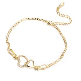 Fußkettchen Damen Süßes Design Fußkettchen für Party 18 Karat Gelbgold vergoldet Cz Doppelherzen Armband Kette Braut Hochzeit Drop Delivery Jewelr Dhg3S