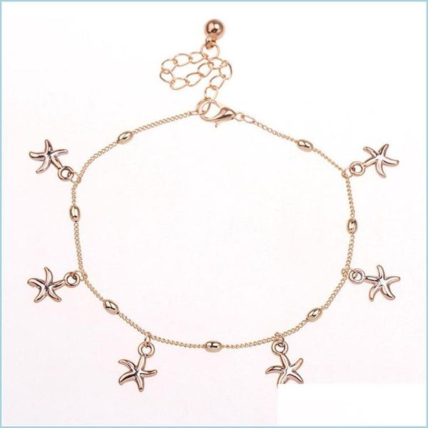 Wonlife Gussy Gros Élégant Rose-Or Petite Étoile De Mer Dames Chaîne Cheville Bracelet Pieds Nus Sandale Plage Pied Bijoux Pour Dhc4Q