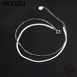 Ankjes woozu 925 Sterling zilveren luxe luxe dubbele laag slang botten schakel keten enkelschakel voor vrouwen bruiloft voet zomer strand fijne sieraden cadeau 231115