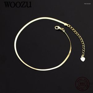 Tobilleras WOOZU Real 925 plata esterlina moda oro brillante serpiente hueso tobillera para mujeres fiesta coreana pie pierna verano playa joyería regalo