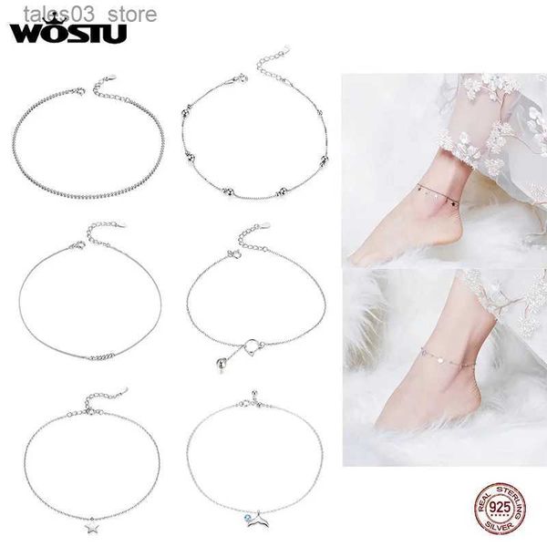 WOSTU Simple Style pieds nus sandale cheville chaîne 925 en argent Sterling cheville perlée pied bijoux pour femmes bracelets de cheville cadeaux FIT002 Q231113