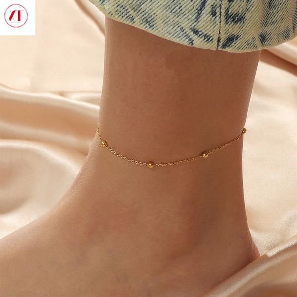 Bracelets de cheville XT bijoux corée 24 carats perles légères bracelet de cheville en or 916 plaqué Original pour femmes 231208