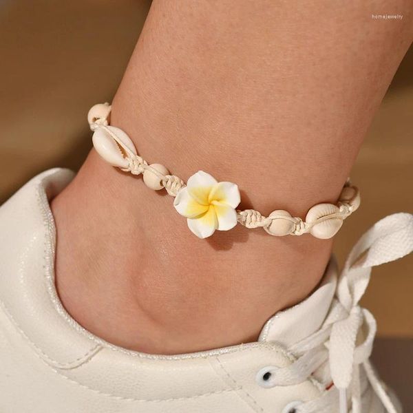 Bracelets de cheville Yada fleur réglable à la main pour les femmes Bohe pied cheville pieds nus sandales tisser des coquillages bracelet femme AT200025