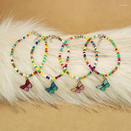 Bracelets de cheville YEYULIN 1 pièces sandales en perles de riz émail papillon bracelet de cheville pour femmes fille Boho brin charme lien cubain chaîne de pied bijoux
