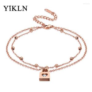 Anklets yikln trendy dubbele laag voor vrouwen love lock square design titanium stalen voetschakel ketting anklet vrouwelijke sieraden yogz051 marc22