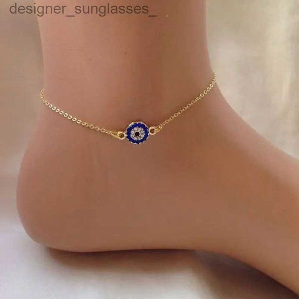Bracelets de cheville Zircon bleu mauvais œil bracelets de cheville pour femmes en acier inoxydable turc mauvais œil cheville mode bohême été plage bijoux cadeau L231116