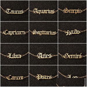 Anklets Zodiac Sign Punk Charm 12 Constellation Classic Letter Letter Ankle Bracelet roestvrij staal sieraden vrouwen cadeau drop levering dhfqm