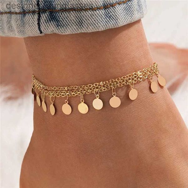 Bracelets de cheville ZOSHI multi-couches plaqué or bracelets de cheville pour femmes bohème été chaînes de pied bijoux pieds nus sandales cheville Bracelet sur la jambe L231116