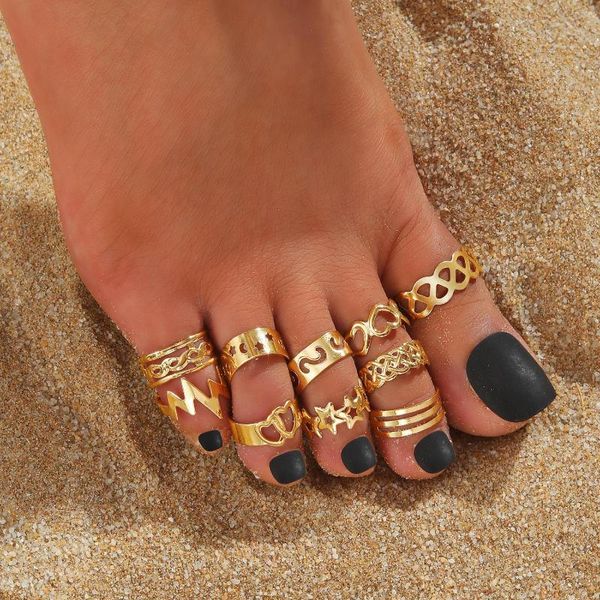 Tobilleras Zovoli 10 unids anillo de pie abierto ajustable en forma de corazón estrella luna anillos conjunto para mujeres joyería de playa