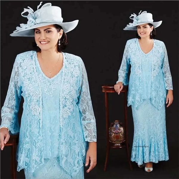 Ann Balon 2023 Mère de la mariée Robes en dentelle V Full Neck Mother's Robes de Mother Plus taille Formel Wear Mothers Groom Robe 0509