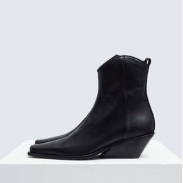 Ann Demeulemeester Bottines Gerda Bout pointu talon épais 55 mm Botte de cow-boy western en cuir véritable Chaussures de designer de luxe pour femmes Chaussures d'usine Taille 35-42