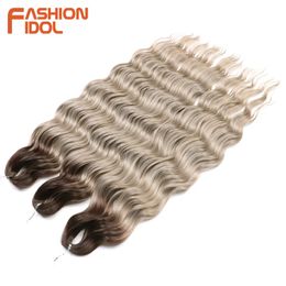 Anna 24 pouces cheveux synthétiques vague d'eau tressage Ombre Blonde profonde Afro Curl torsion Crochet pour les femmes 240401