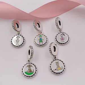 Family Collection 925 Sterling Silver Stick Figure Charms incluye Mom Boy Girl Dog and Cat Fit European Pandora Style Bracelets Necklace AnnaJewel